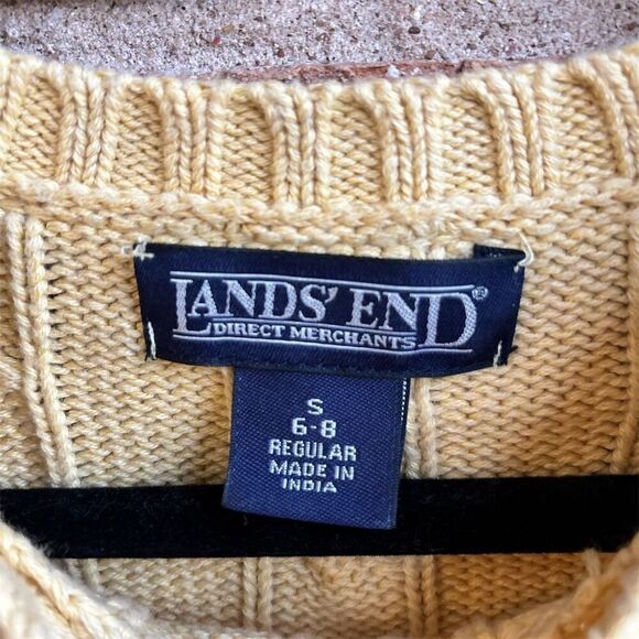 Lands' End Women's Cable Knit Sweater Yellow Pullover Size S 6-8 - Picture 4 of 4